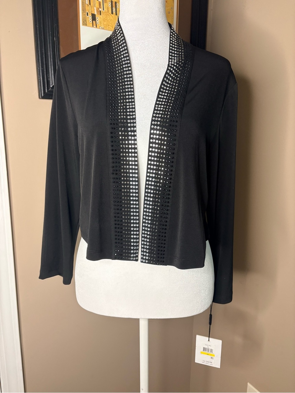 Calvin Klein Black Open-Front Cardigan with Studded Trim